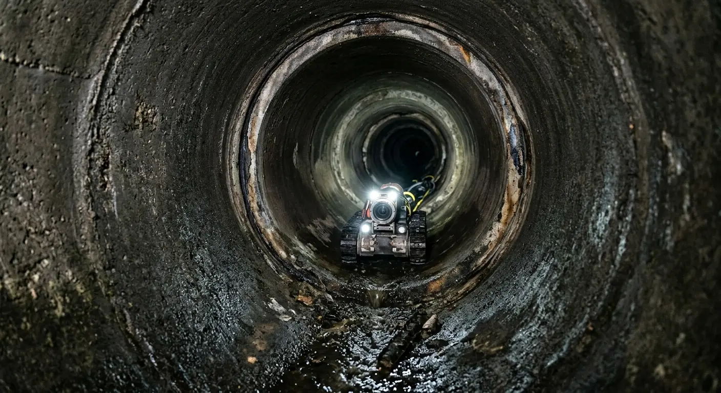 Robotic sewer camera inspecting pipe interior for Sewer Line Cleaning in Clarkston